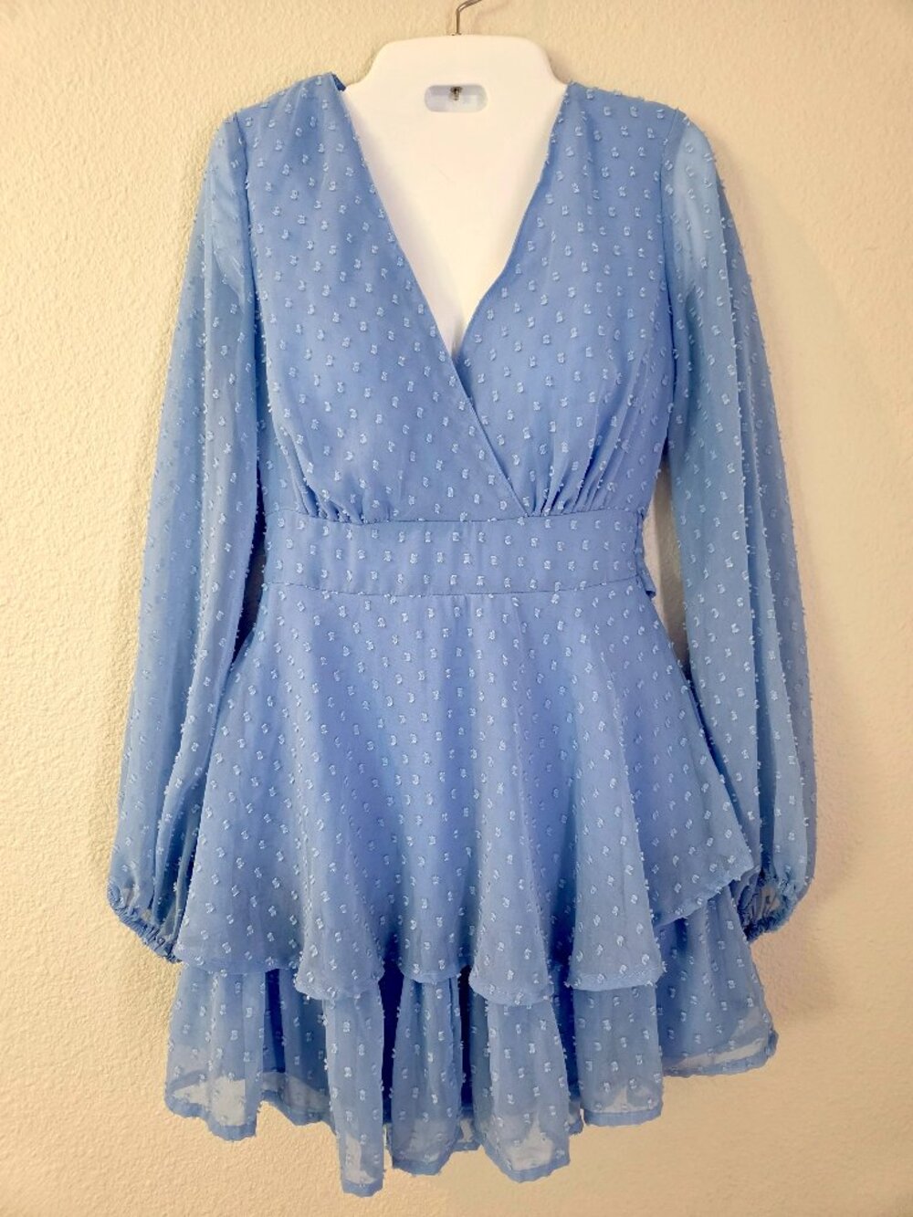 Jessica Simpson Women's Blue Swiss Dot Tiered Dress Size XS